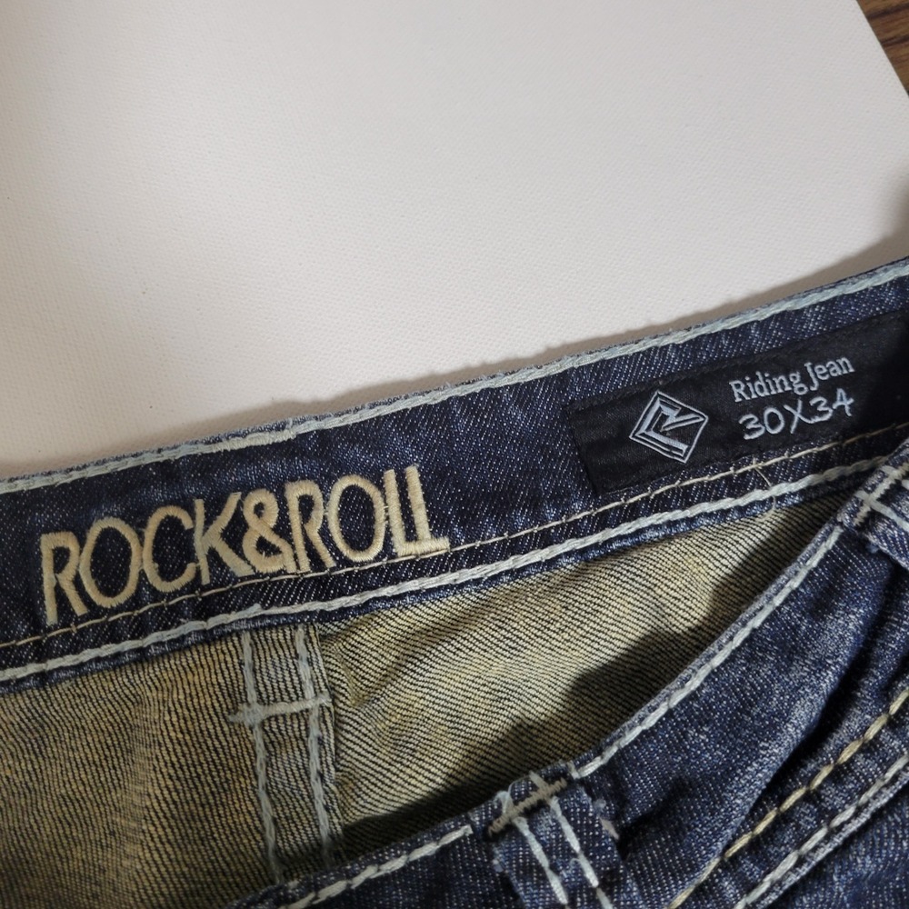 Rock & Roll Cowgirl Riding Jeans 32x30 Blue Bootcut Rodeo Cowboy Streetwear Boho - Picture 7 of 10